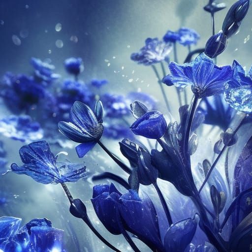Blue Jewel Flower in Hyperrealistic Digital Painting