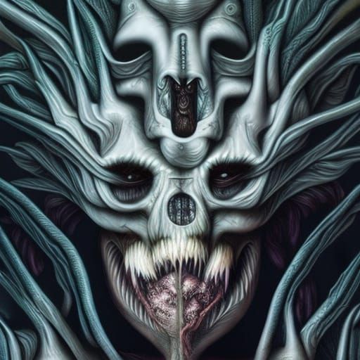 Detailed Demoness Witch Portrait in Art Nouveau Style