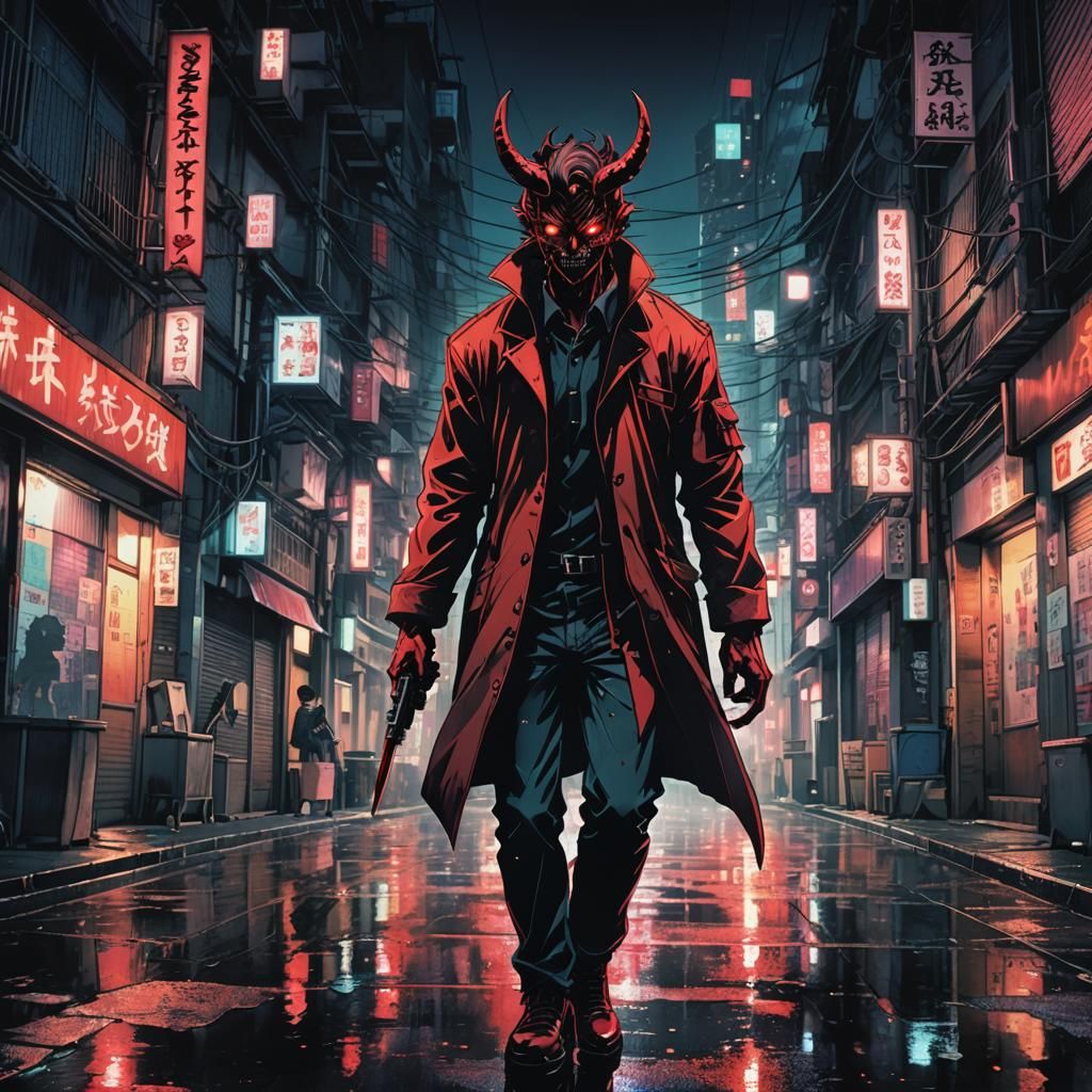 Demon Serial Killer in Dark Alley, Anime Style