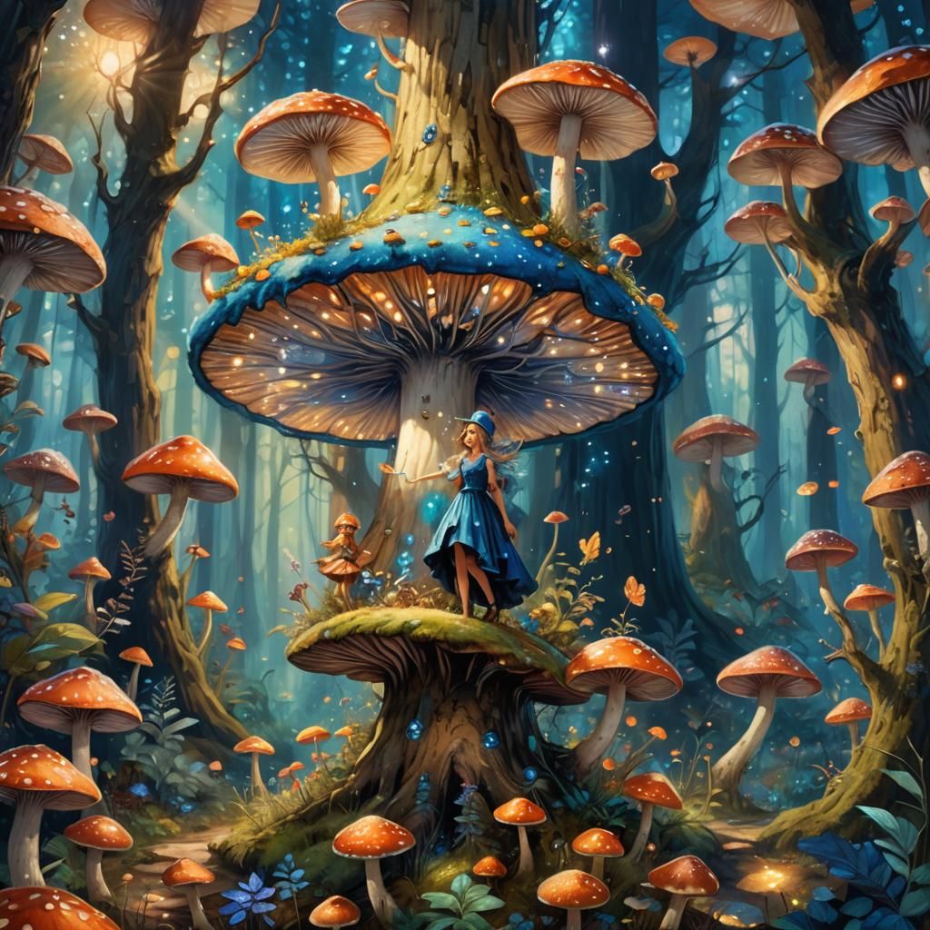 Whimsical Forest Fairy Scene in Oil Painting Style