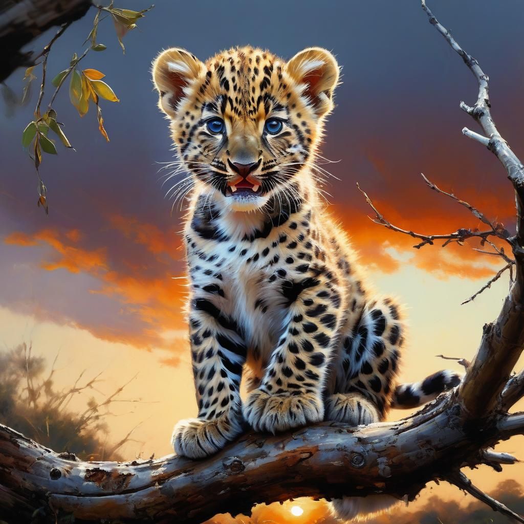Cute Leopard Cub Portrait at Sunset