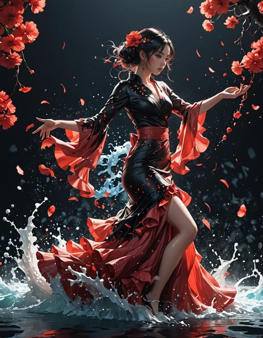 Anime Ink Splatter and Flowing Water