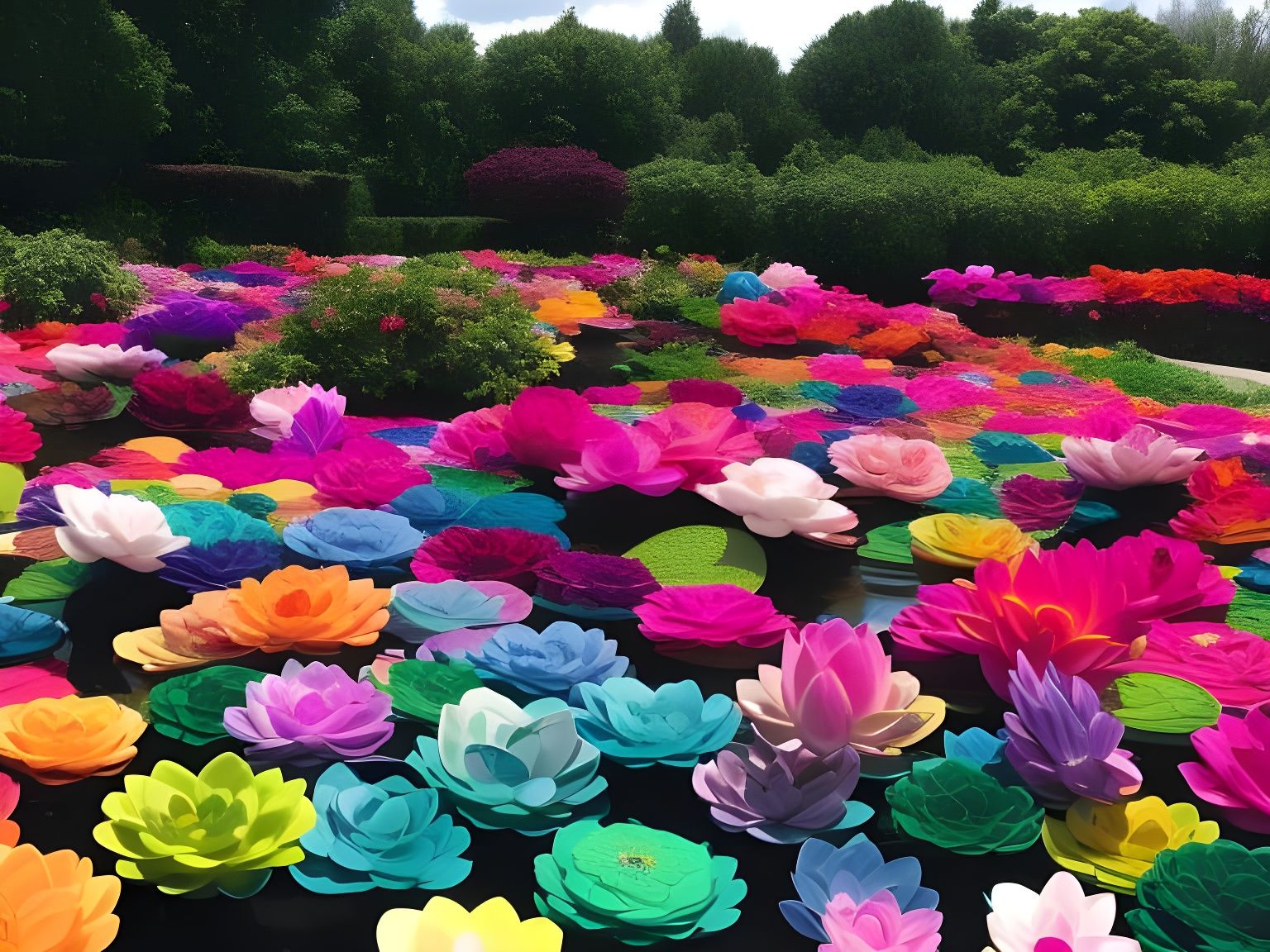 Floating Lotus Gardenscape in Striking Colors