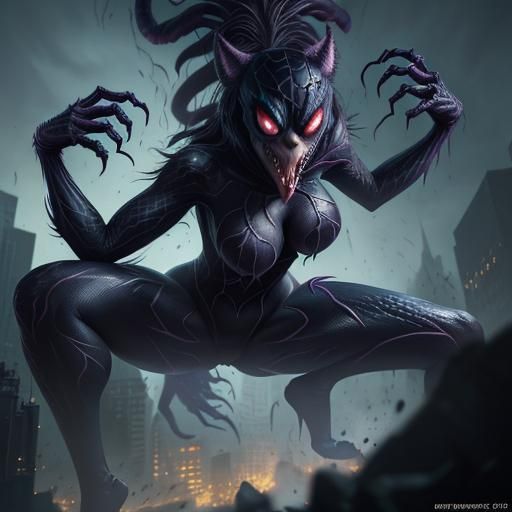 Spider-Gwen Venom Werewolf City Destruction