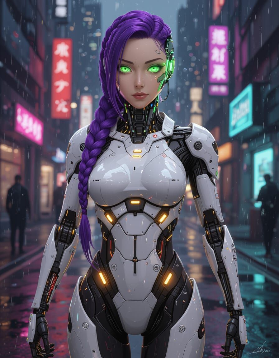 Anime Cyborg Warrior in Cyberpunk City