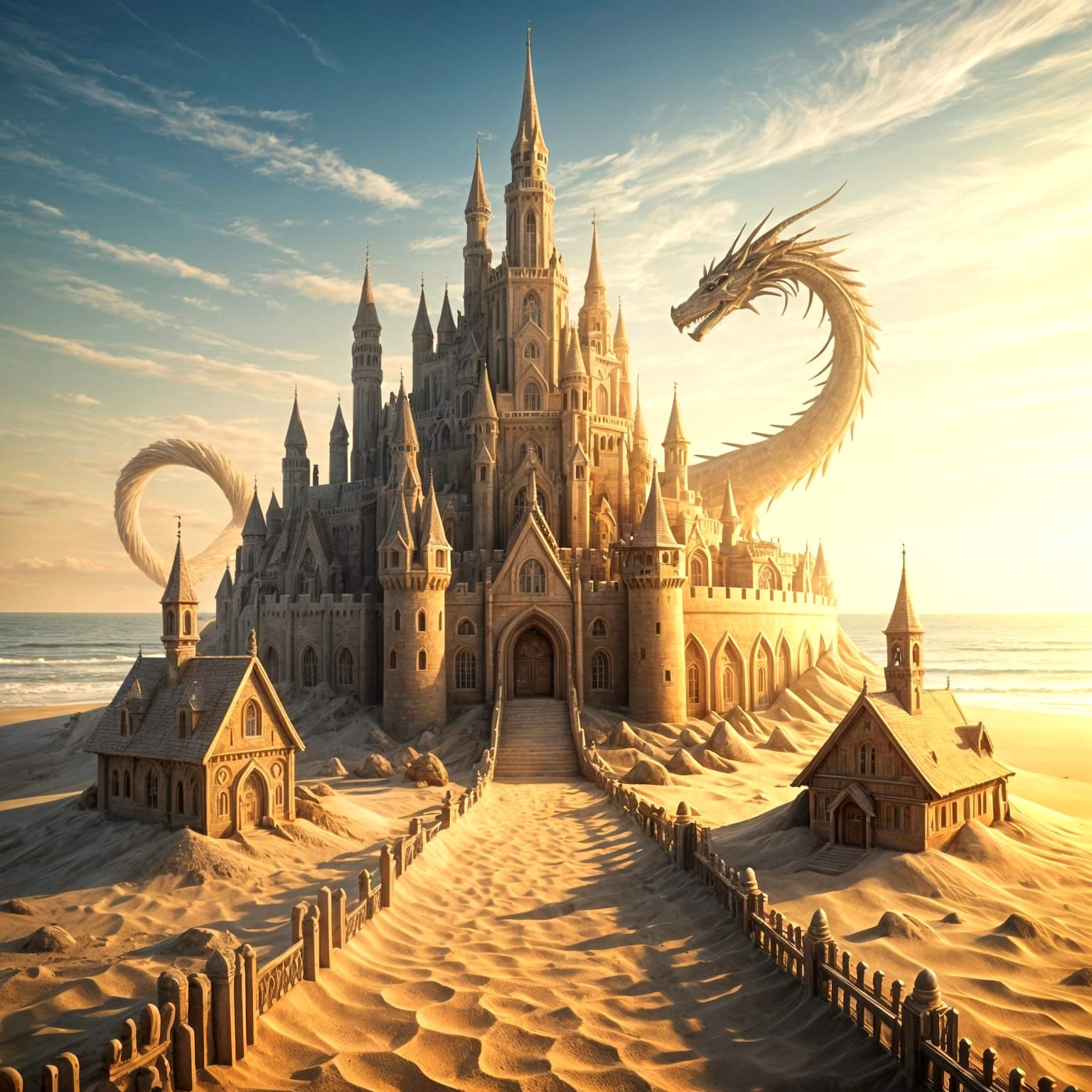 Majestic Sand Dragon Kingdom on a Sunny Beach