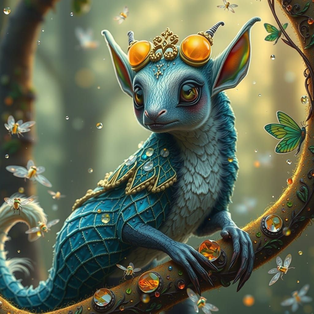 Glowing Firefly with Iridescent Wings in Dreamlike Scene