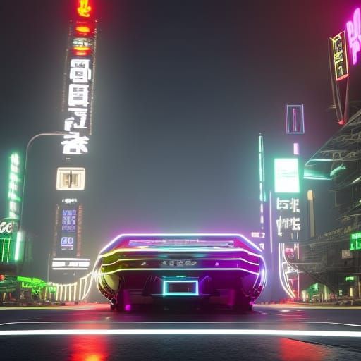 Neon Race Car Speeds Through Tokyo Streets