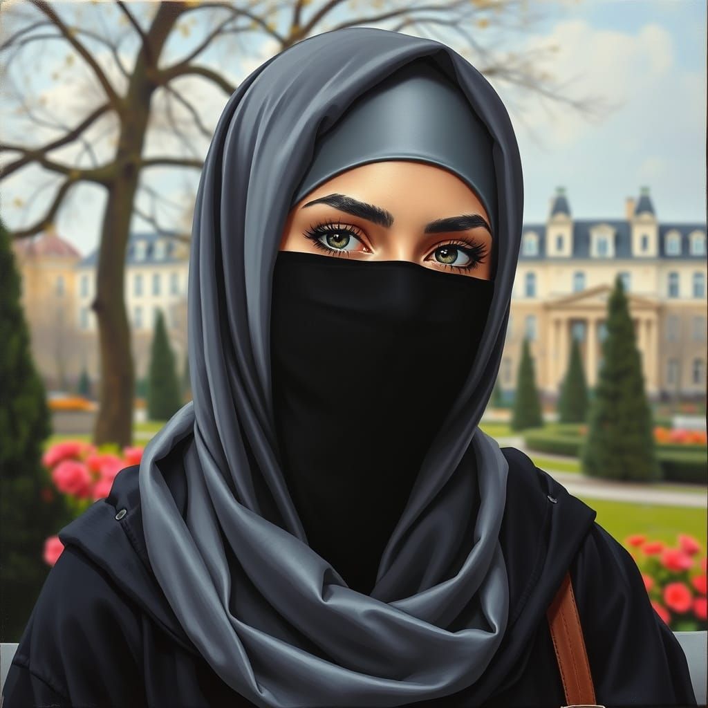 Modern Oil Painting: German Woman in Garden