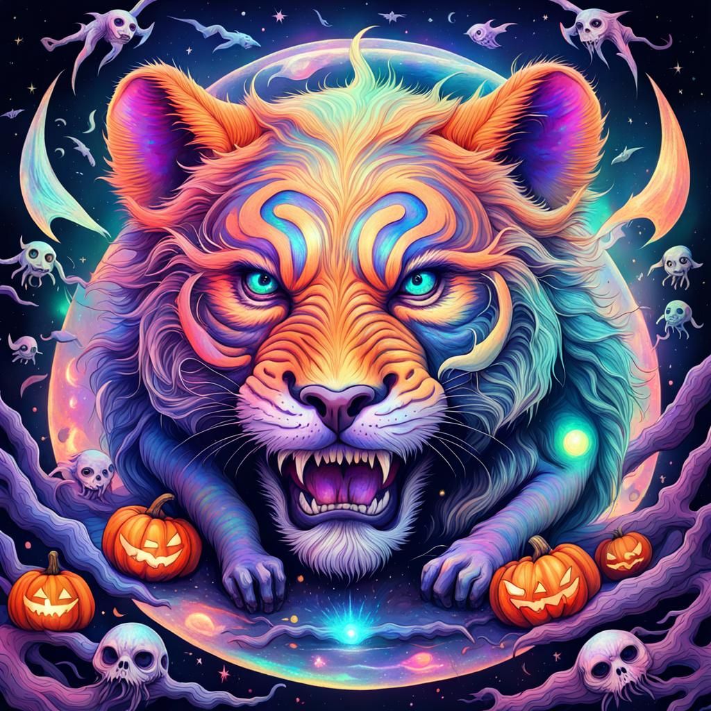 Scary Halloween Animals in Cosmic Astral Style