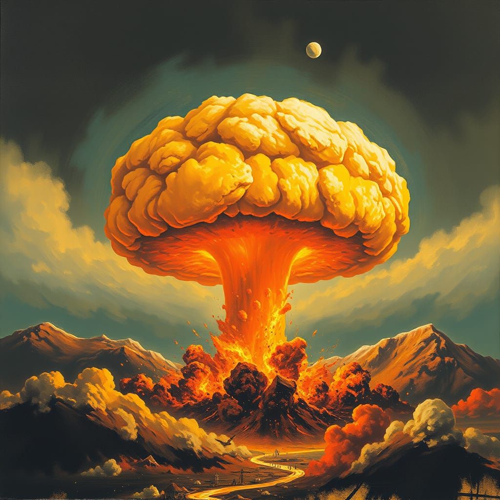 Mushroom Cloud in Dark, Surreal Style