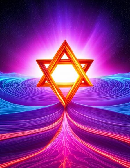 Brilliant 3D Gold Star of David with Energy Waves