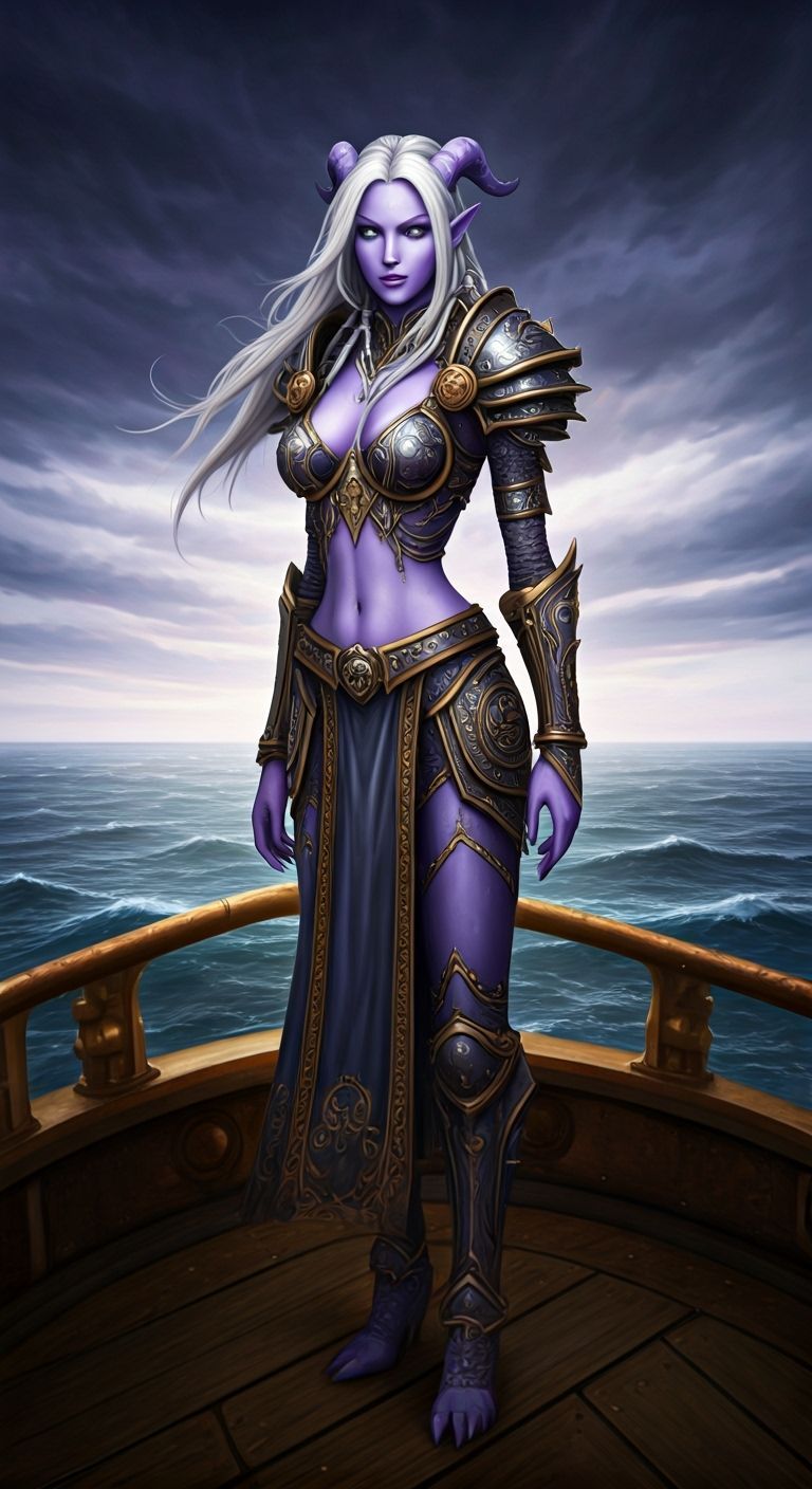 Steampunk Draenei Paladin Overlooking Stormy Ocean