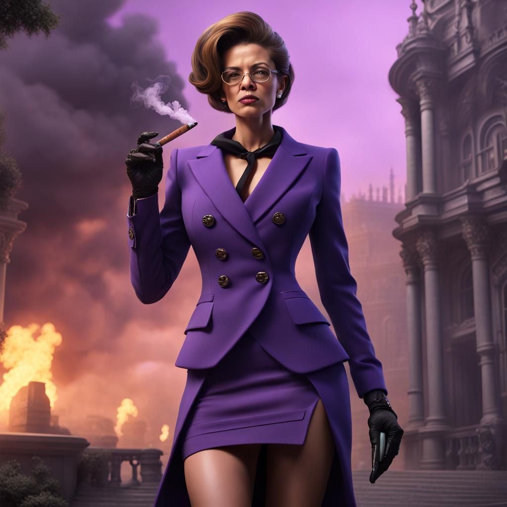 Businesswoman Smoking Cigar in Detailed Matte Painting