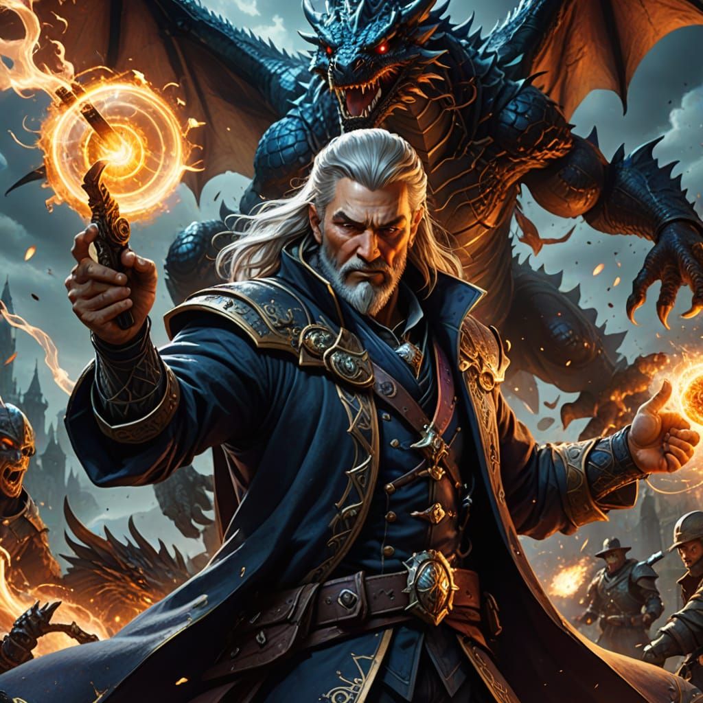 Wizard Unleashes Magical Missiles in Epic Fantasy Battle