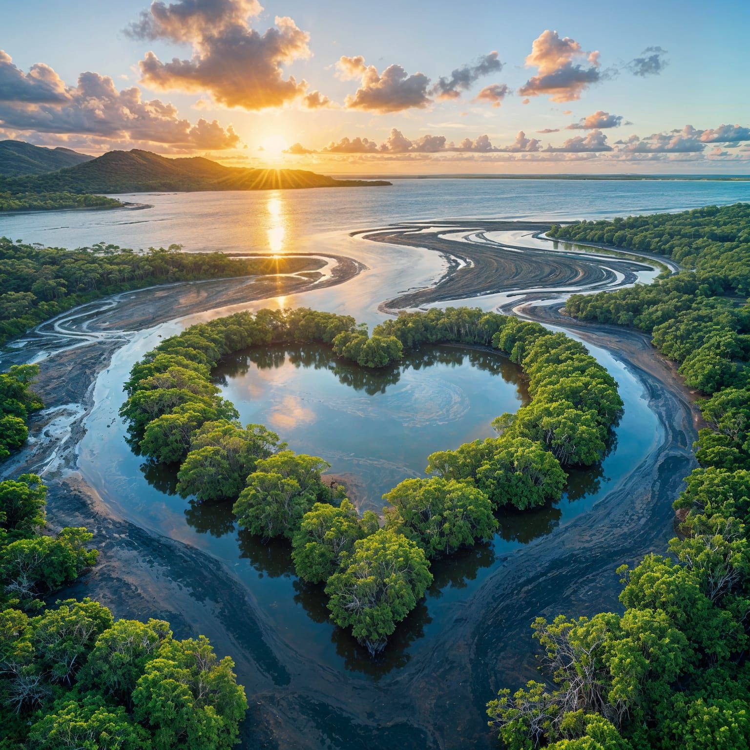 Heart-Shaped Mangrove in New Caledonia at Sunset