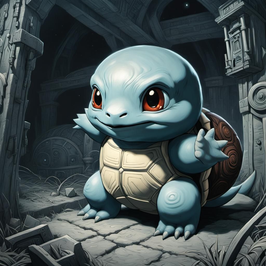 Ominous Squirtle Portrait in Intricate Style
