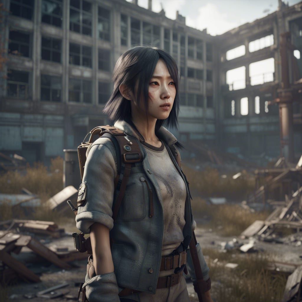 Post-Apocalyptic Korean Schoolgirl: Photorealistic Unreal En...