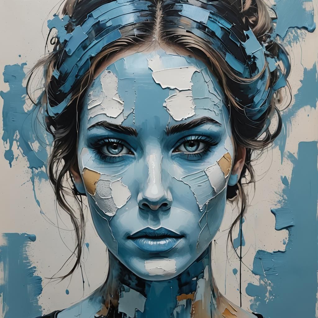 Abstract Portrait of Girl with Blue Face