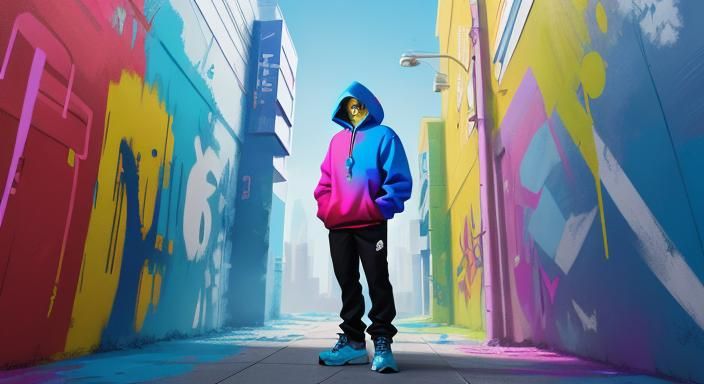 Boy in Cityscape: Vibrant Graffiti Concept Art