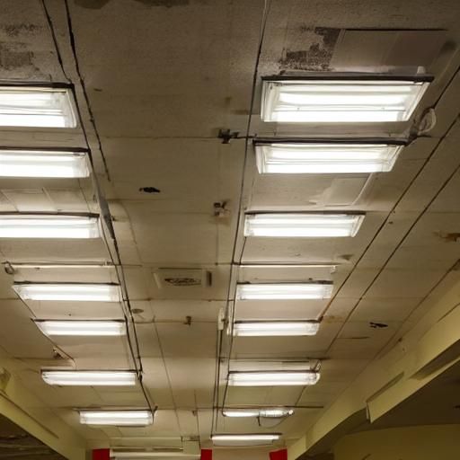 old fluorescent ceiling lights in abandoned mall