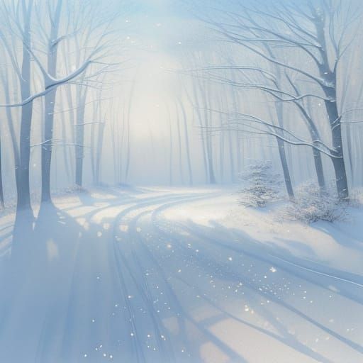 Serene Snowy Landscape in Watercolor Sunlight