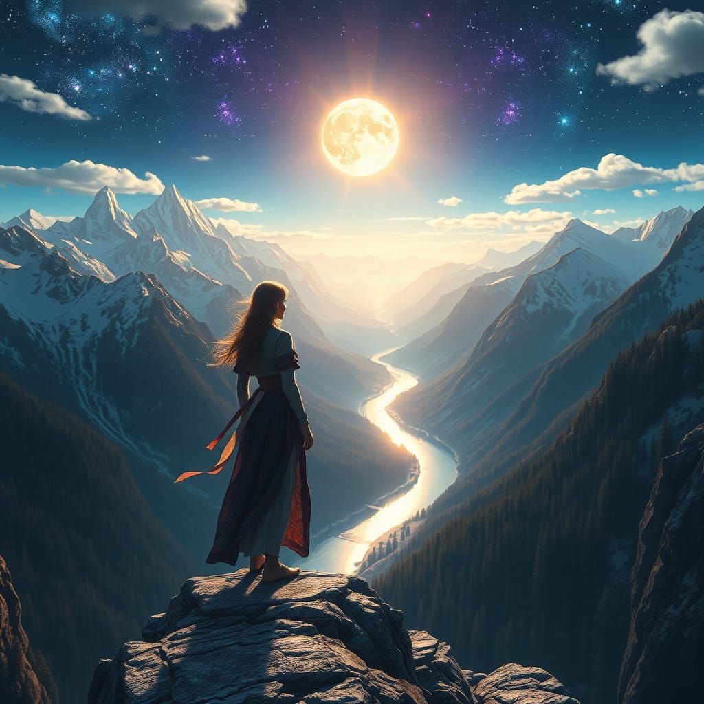 Ethereal Fantasy Goddess on Windswept Cliff