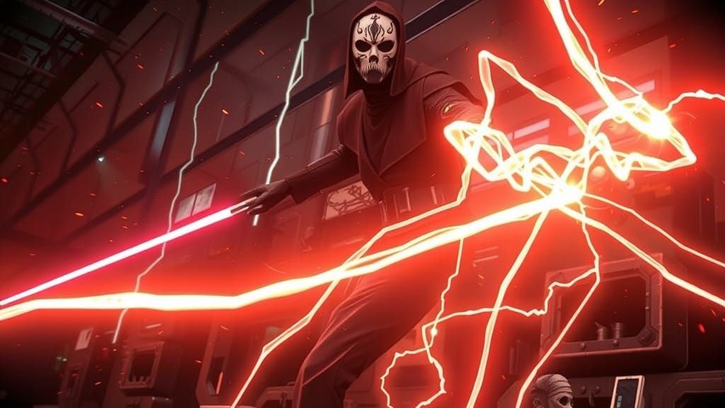 Sith Lord Summons Force Lightning in Ominous Mask