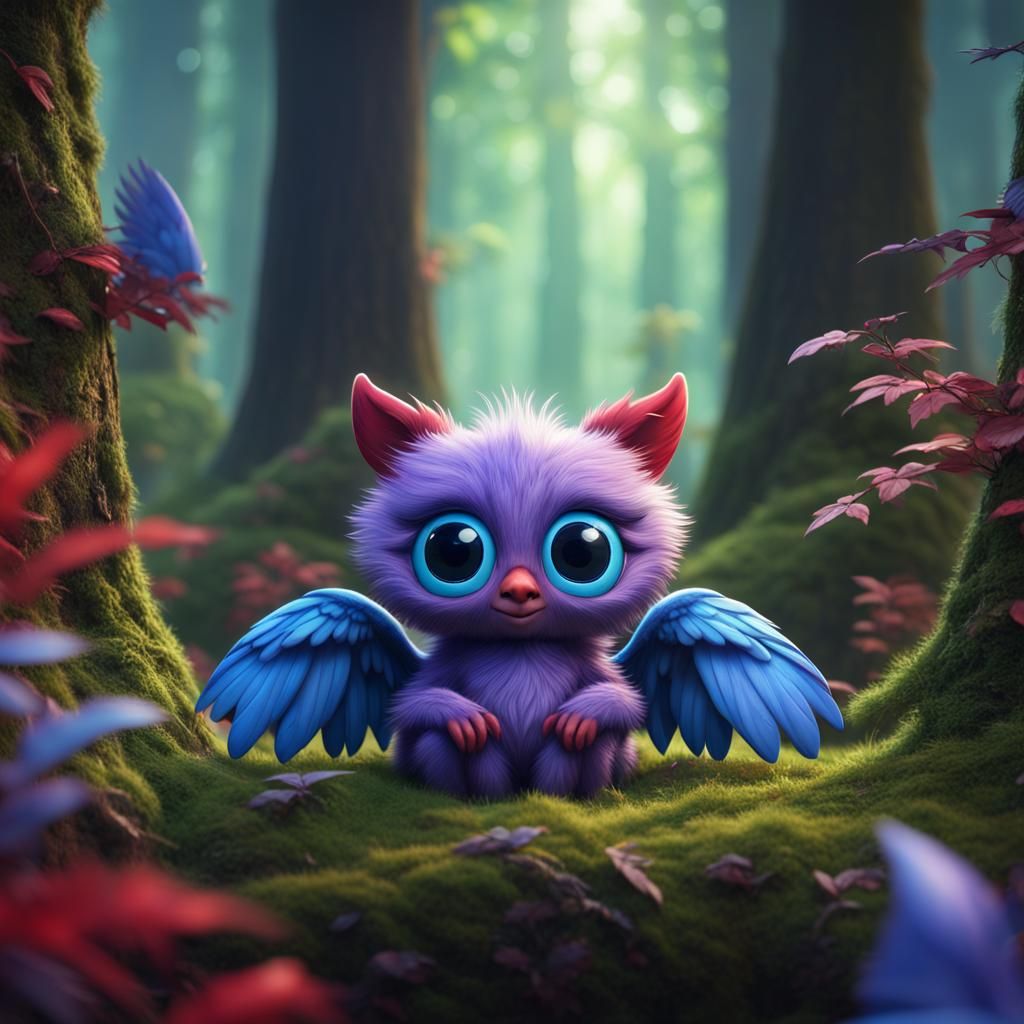 Colorful Furry Animal in Forest: Fantasy Art