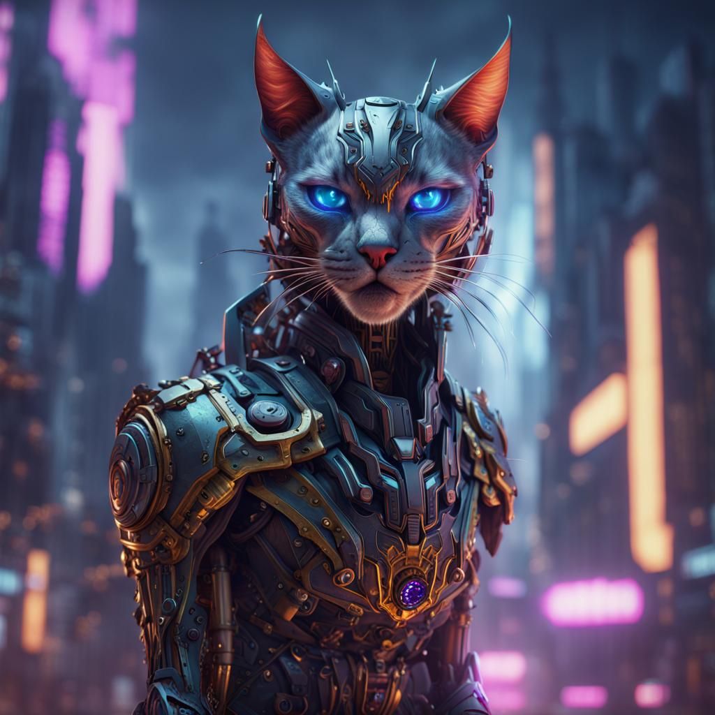 Cyber Cat in Detailed Matte Painting Style