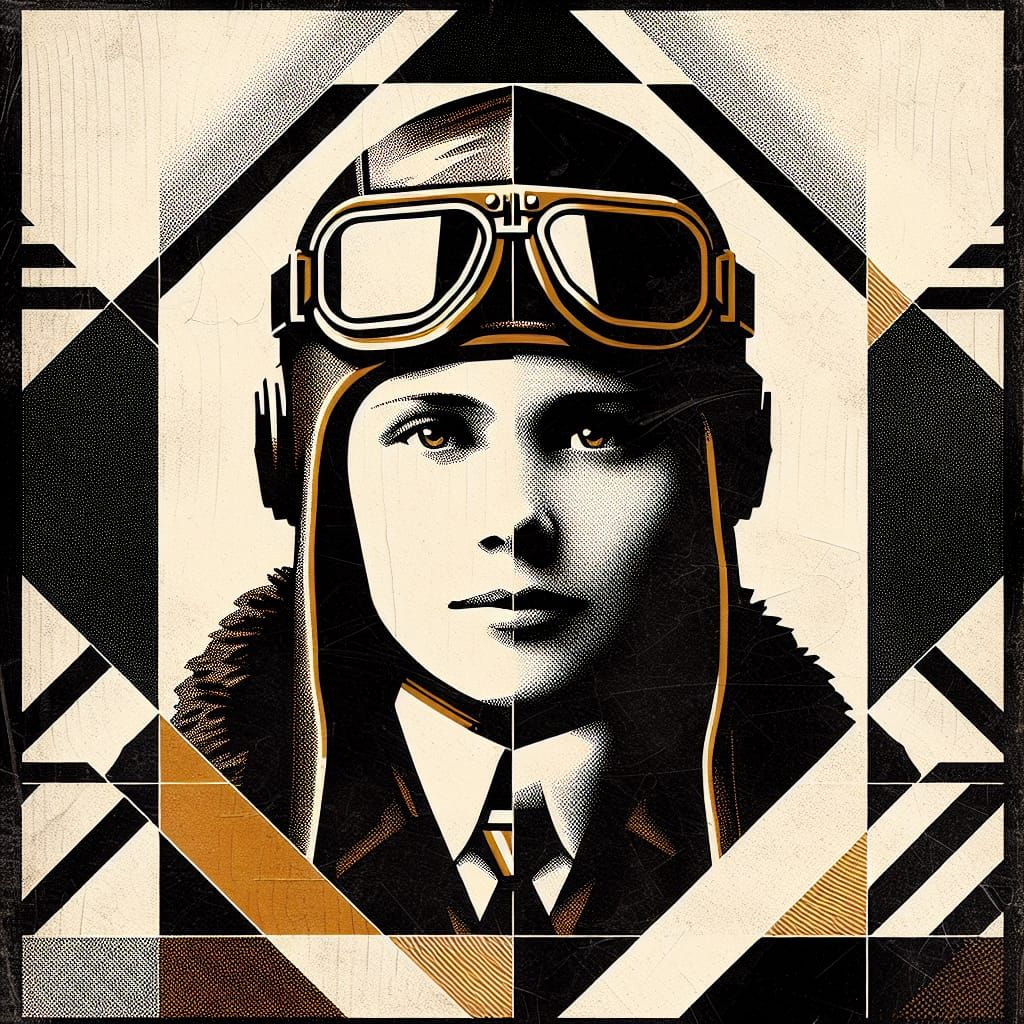 Pioneering Woman Aviator in Constructivist Style