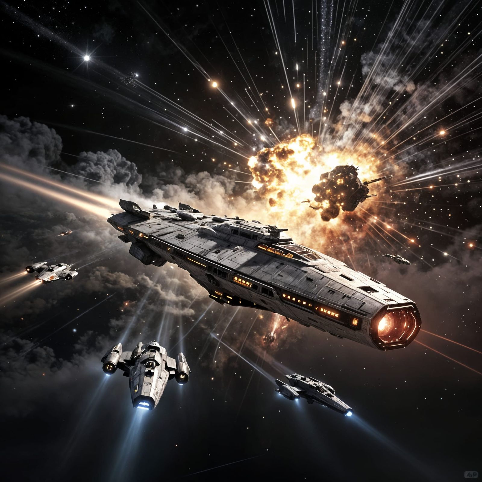 Epic Space Battle with Carrier and Fighters