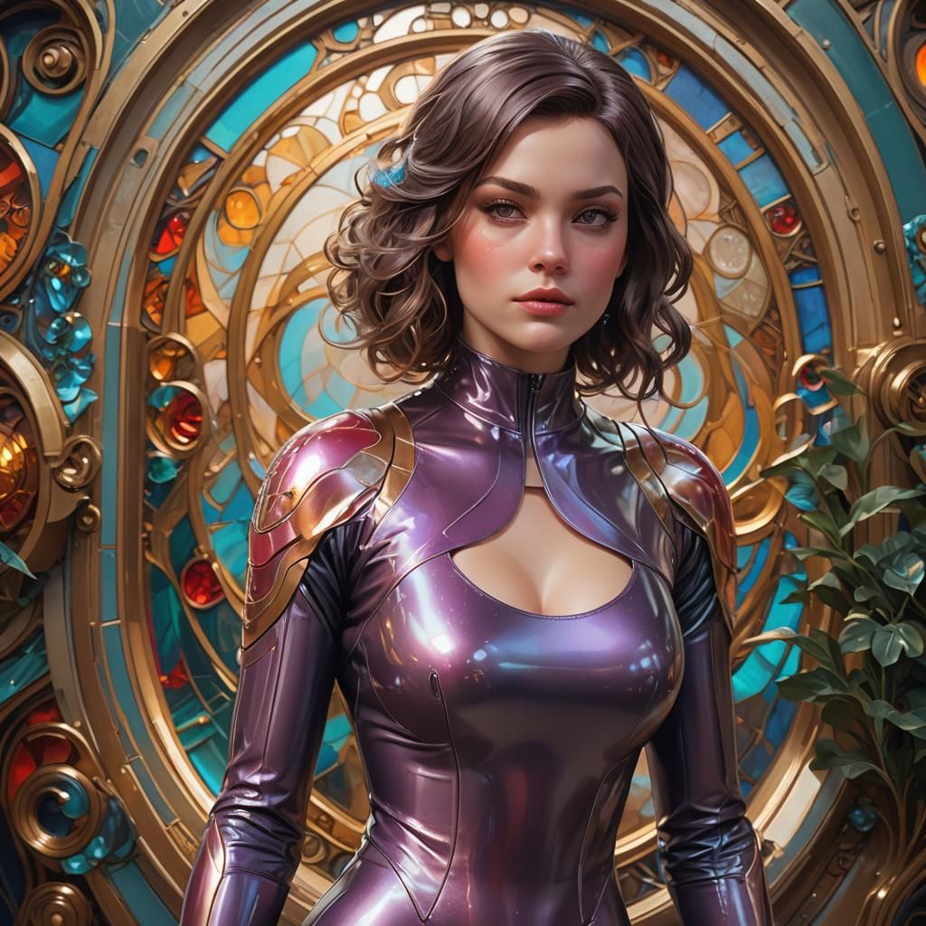 Woman in Latex Catsuit: Hyperdetailed Art Portrait