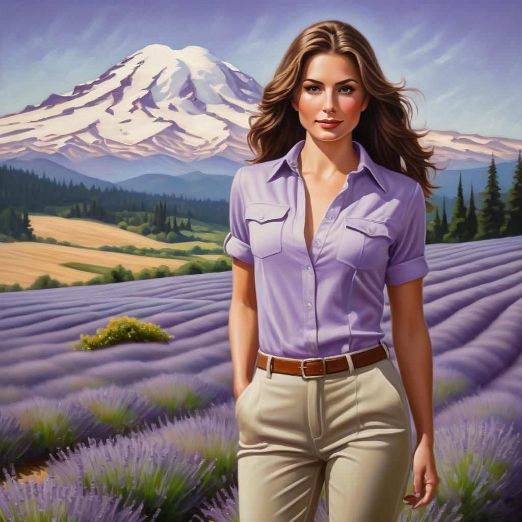 Romantic Oil Painting of Woman in Lavender Field