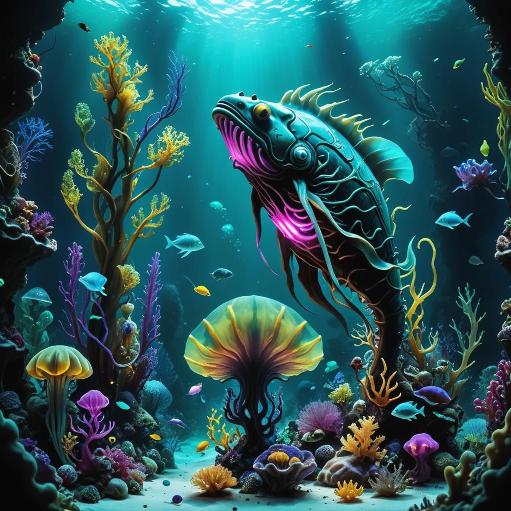 Breathtaking Underwater Realm with Luminous Treasure and Exo...