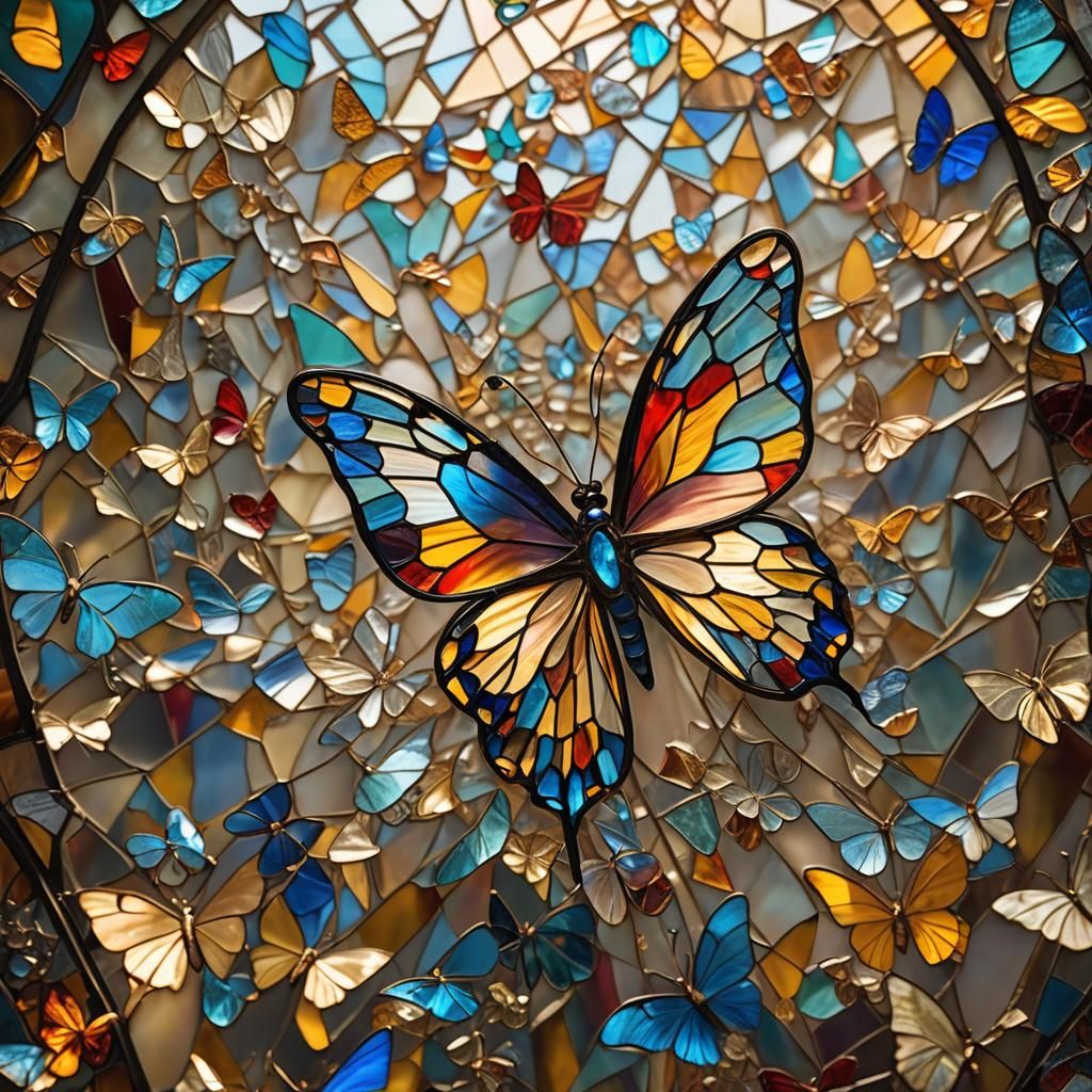 Stained Glass Butterfly in Refracted Light
