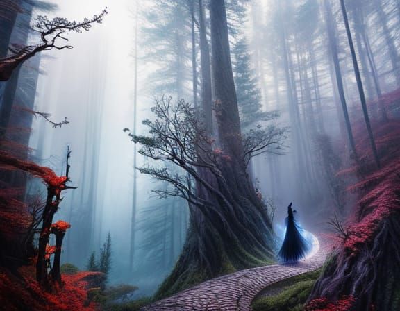 Ethereal Princess in Liminal Forest, Gouache Illustration