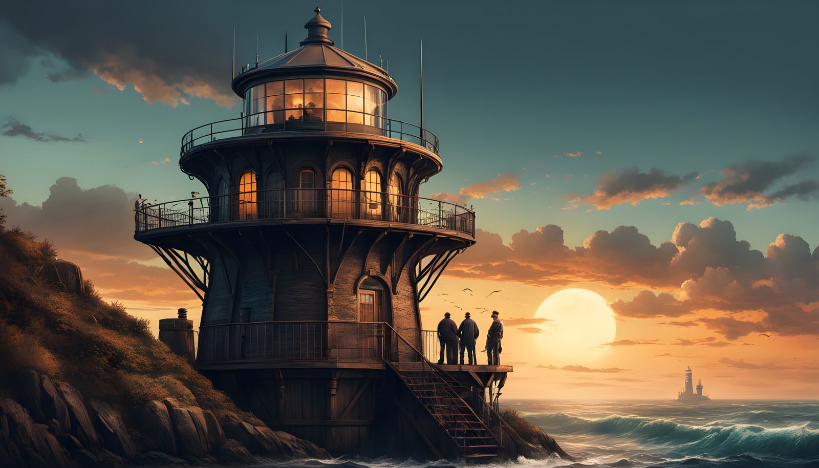 Steampunk Lighthouse Keeper in Stormy Weather, Splash Art