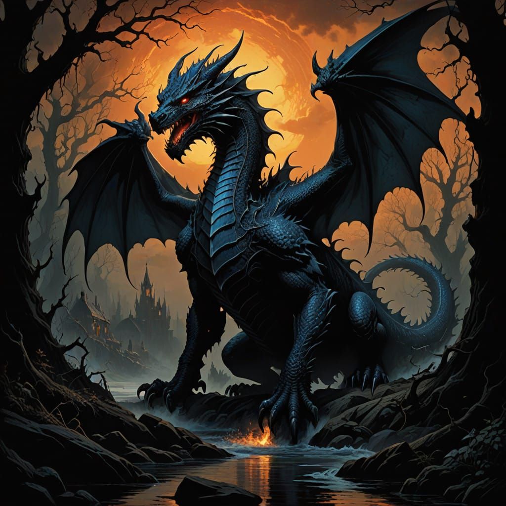 Majestic Blue Dragon with Fiery Presence