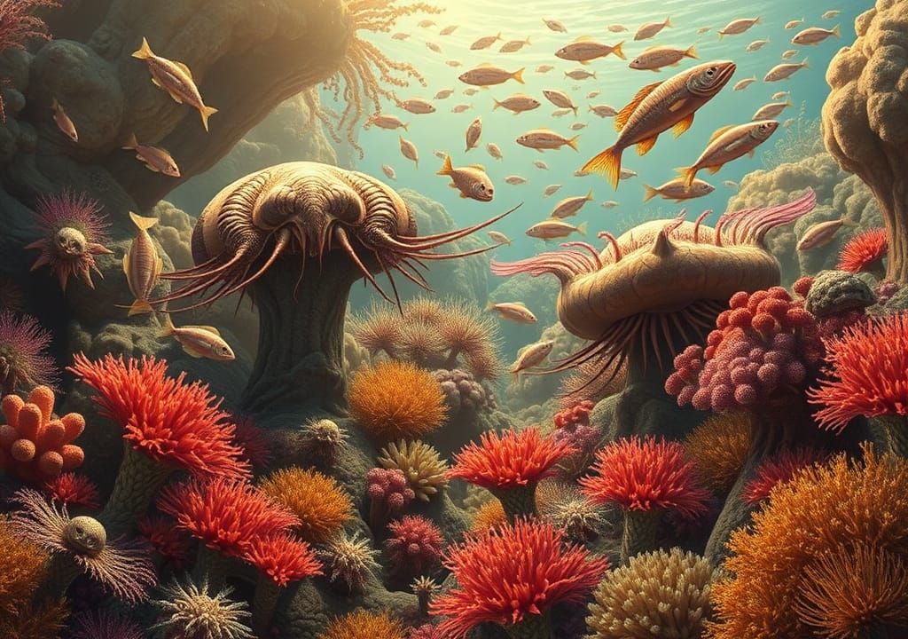 Vibrant Upper Ordovician Sea Life in Haeckel Style