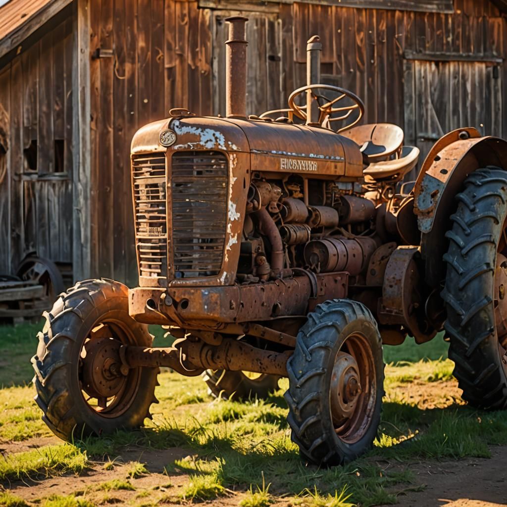 Rustic Tractor in Golden Light: Close-Up Photography