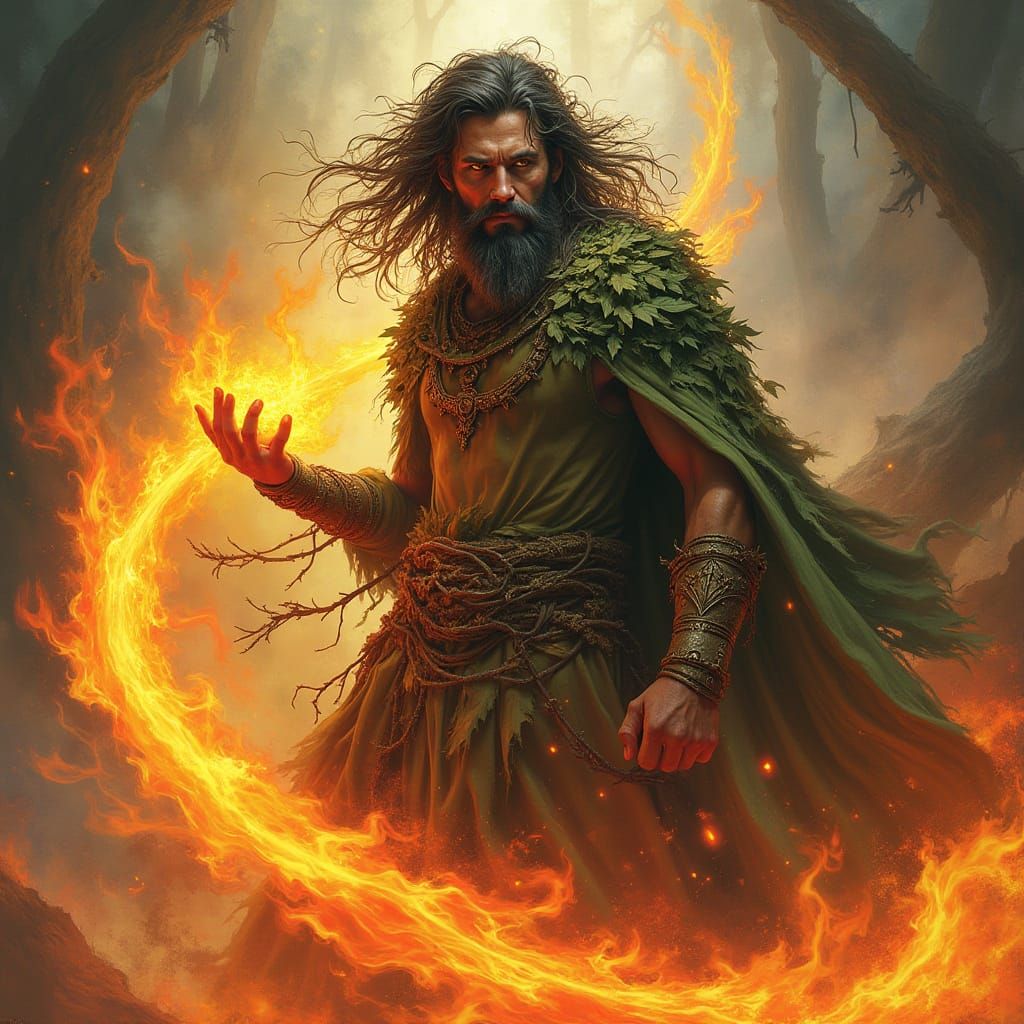 Fantasy Druid Lord of the Elemental Wildfire