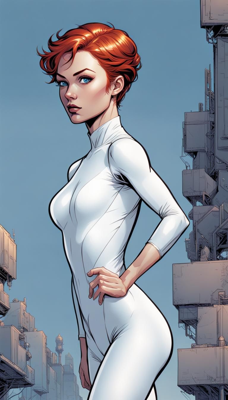 Redhead in Leotard: Comic Book Style Art