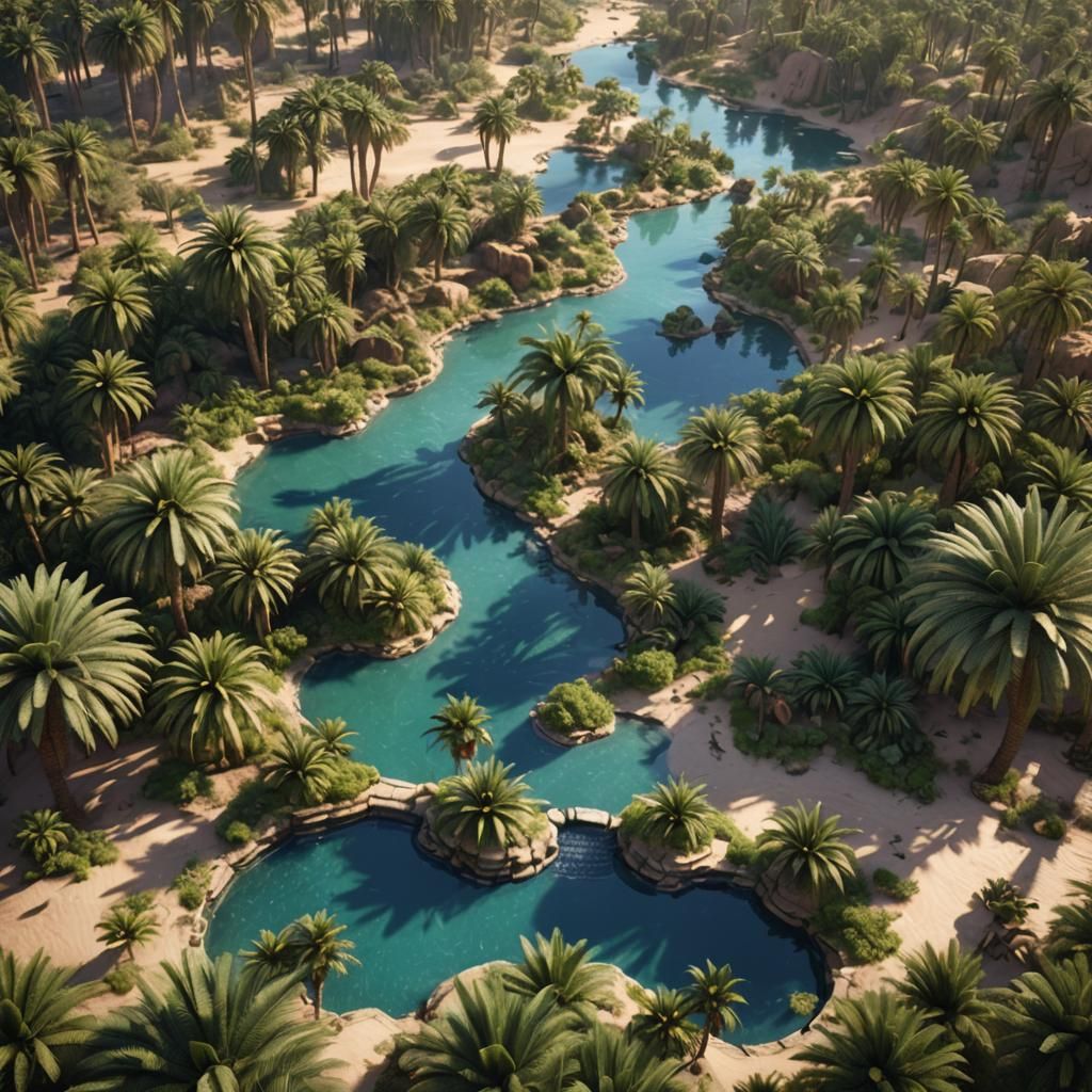 Lush Desert Oasis with Shimmering Pool