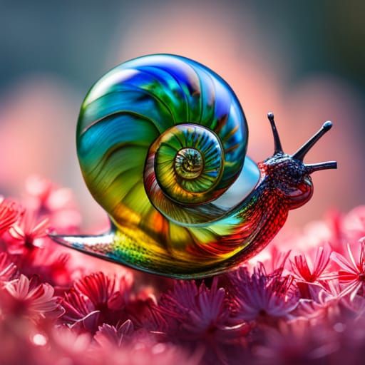 Realistic Glass Snail in Rock Garden