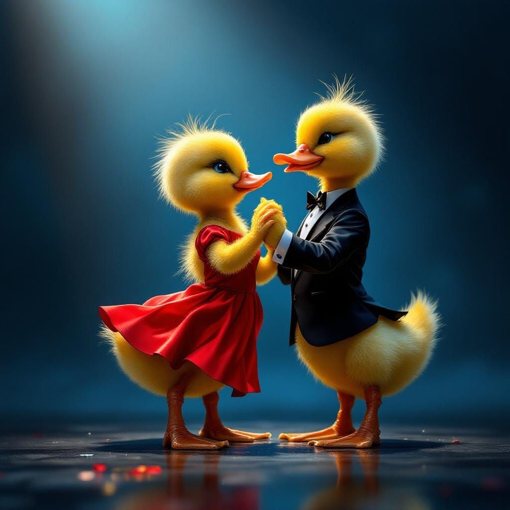 Ducklings Tango: Futuristic Neon Art
