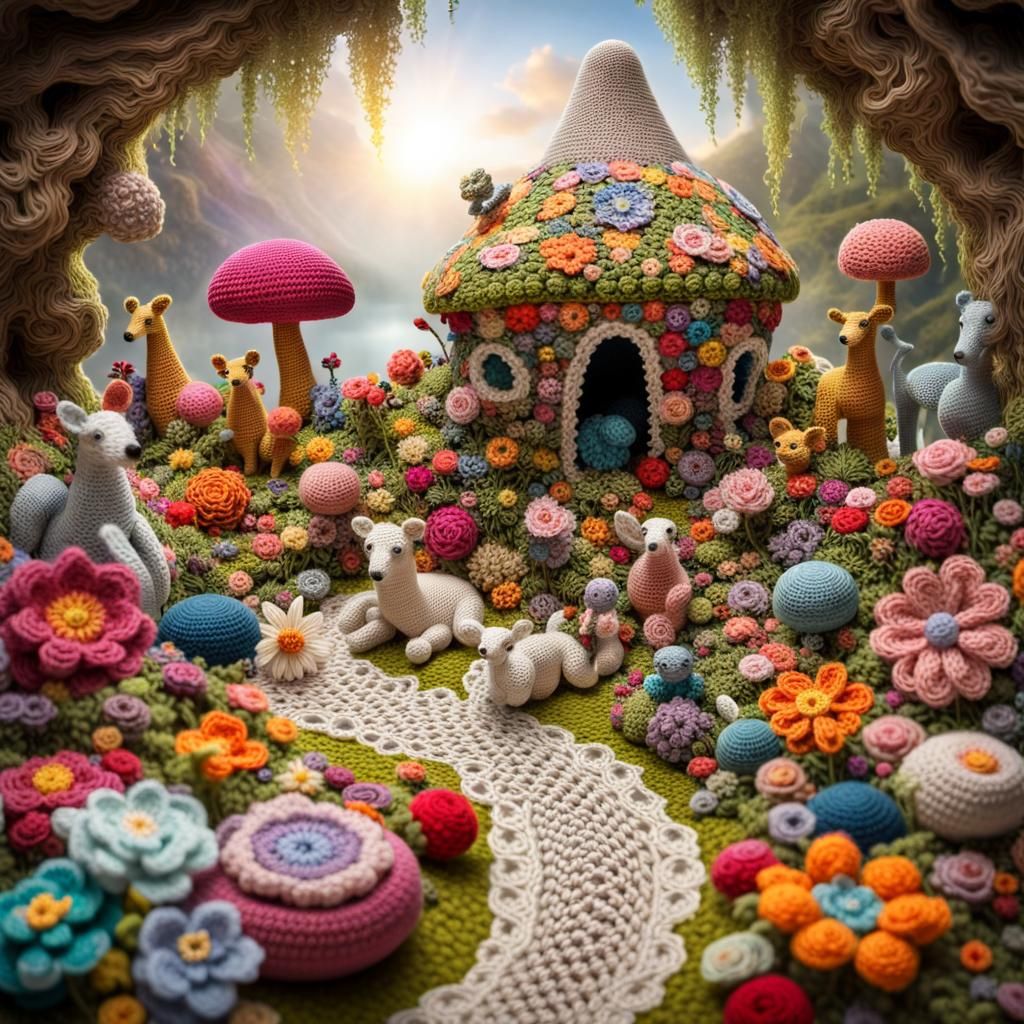 Serene Crochet Garden with Flowers and Animals
