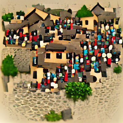 Crowded Village Scene