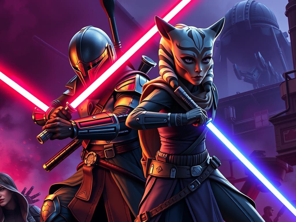 Mandalorian and Ahsoka Epic Lightsaber Battle