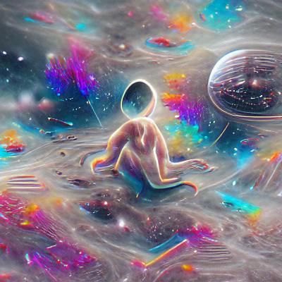 Holographic Cosmic Astral Illustration in Mixed Media
